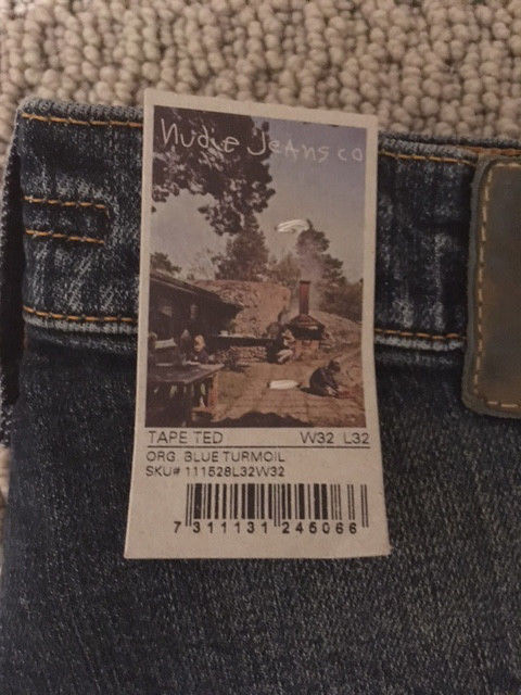 NUDIE JEANS TAPE TED BLUE TURMOIL ORGANIC BLUE L32 BRAND NEW WITH