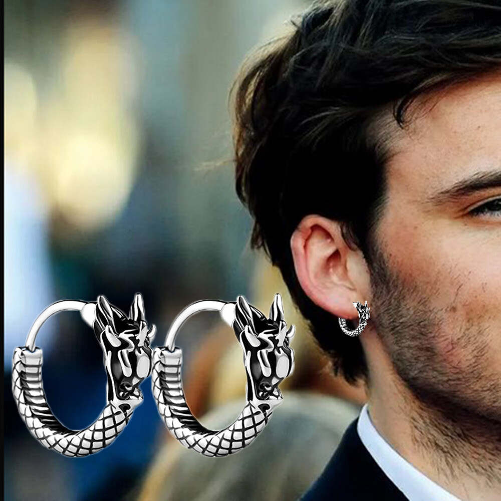 Cupimatch Drachen Ohrringe Für Männer - Gothic Edelstahl Creolen Schwarz