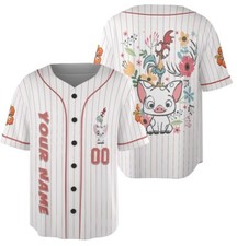 Personalized Pua And Hei Hei Moana Characters Floral Baseball Jersey Shirt