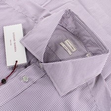 Luciano Barbera NWT Dress Shirt Size XL In White With Purple Grid Plaid