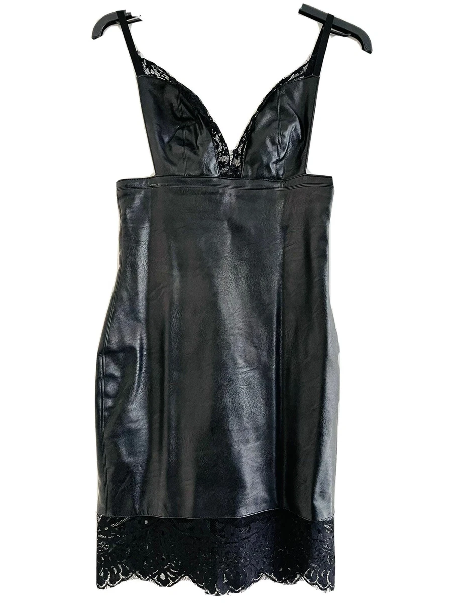 Celeb Boutique Black Faux Leather & Lace Dress - size XS 6-8 | eBay