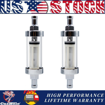 5/16'' Universal Chrome Glass Clearview Fuel Filter Gas Diesel Inline Reusable 2X