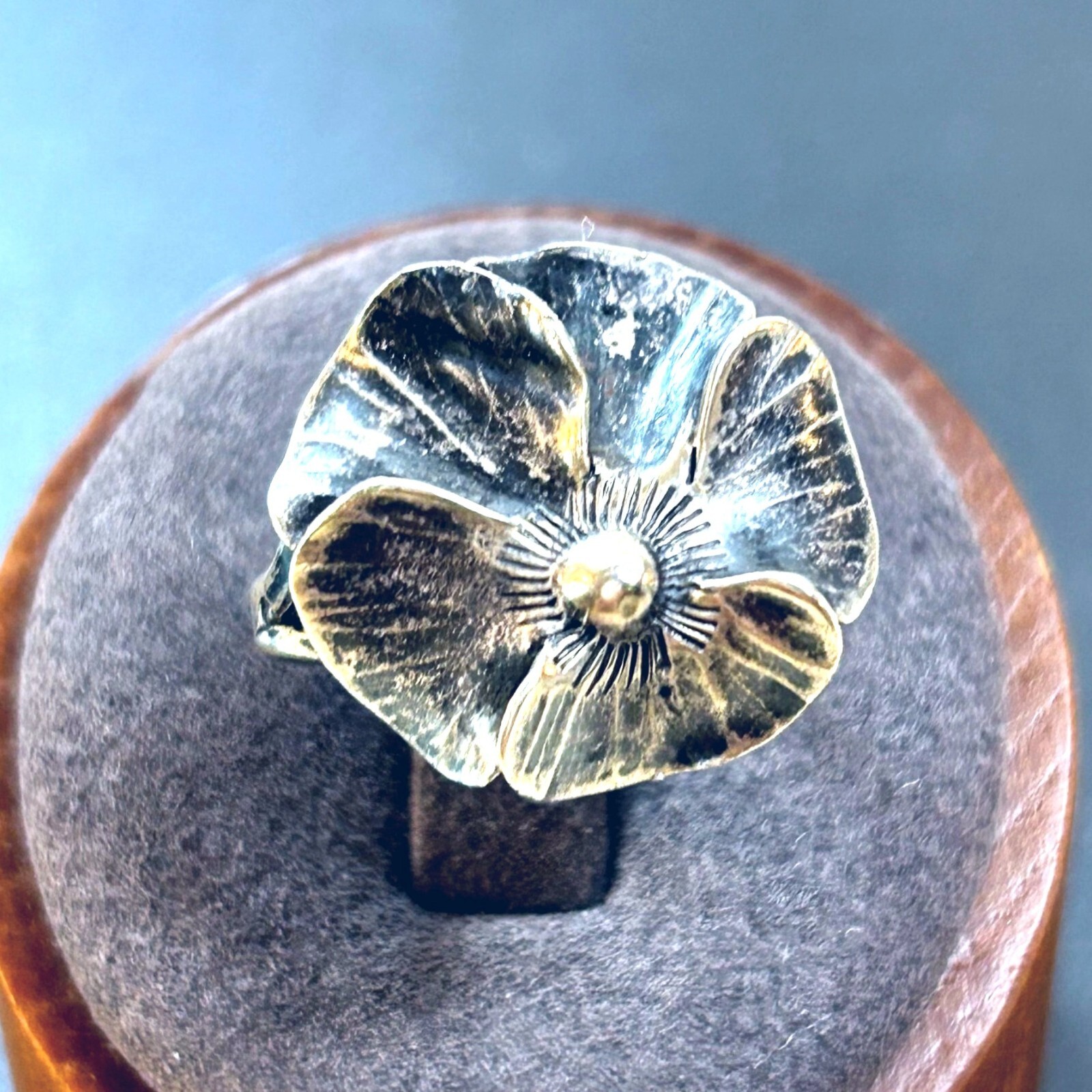 Solid Sterling Silver 925 Flower Design Adjustabl… - image 1