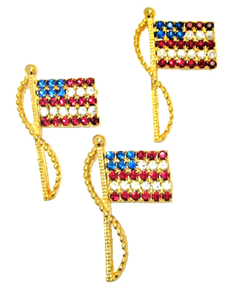 Bandiera Pin USA Rosso Bianco Blu Cz Patriottico Strass Spilla 18kt Oro Giallo