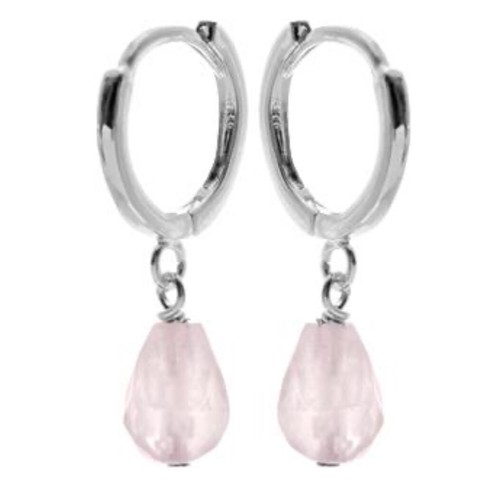 Small rose quartz pear earrings solid Sterling Silver huggie 12mm hoop, 25mm - Picture 2 of 8