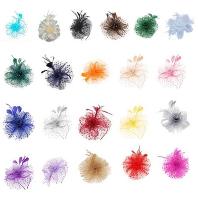 Feather Headpiece Mesh Hat Hair Band Headband for Ladies Wedding and Party Wear