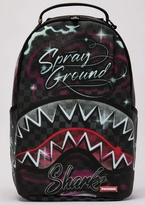 SPRAYGROUND AIRBRUSHED SHARK BACKPACK GRAFFITI SCHOOL BAG B8708 BLACK