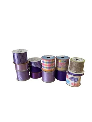 Easter Spring Ribbon Lot of 13 Mixed Designs Lavender Purple Easter Eggs Burlap