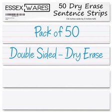 50 PCS White Double Sided Dry Erase Sentence Strips Cardstock 16x3 Inch