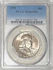 1955 Franklin Half Dollar - PCGS MS 66 FBL (Full Bell Lines) - Lightly Toned!