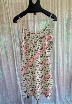 Route 66 Pink Green Floral Print Slip Dress with Strappy Sleeves - Size 8
