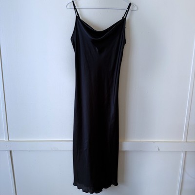 Bebe Slip Dress Size M NWT Satin Black Cowl Neck Lightweight Minimalist  Midi NWT