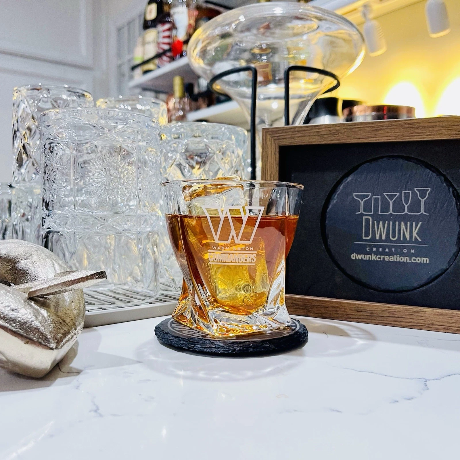 Engraved Washington Commanders Whiskey Glass - Twisted Whiskey Glasses