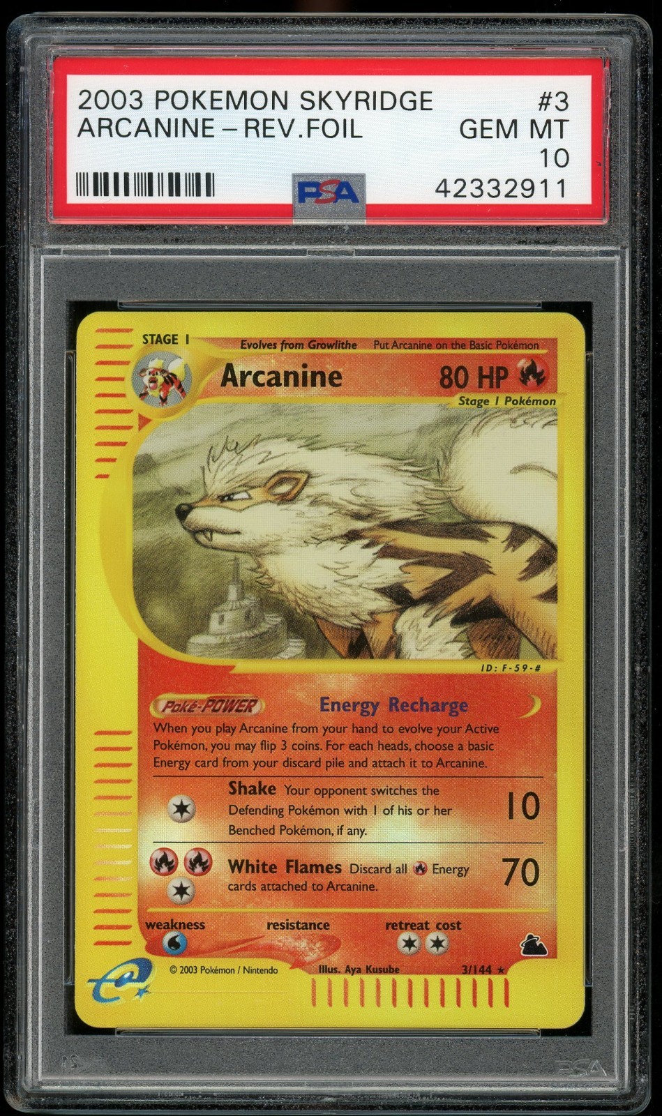 Pokemon TCG Arcanine Reverse Holo Rare 3/144 Skyridge WOTC PSA 10 Gem Mint