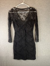 Express Women Long Sleeve BlackFloral Lace Mini Dress Back Cut Out SZ 2  *NWOT*