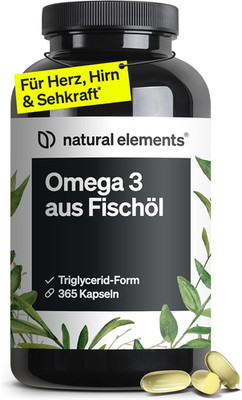 Natural Elements Omega 3   365 Kapseln   2000Mg Fischöl Pro Tagesdosis   Mit EPA