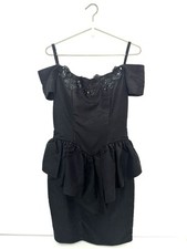 Vintage Gunne Sax Dress Sz 9 10 Peplum Off Shoulder Black Satin Sequin Party 80s
