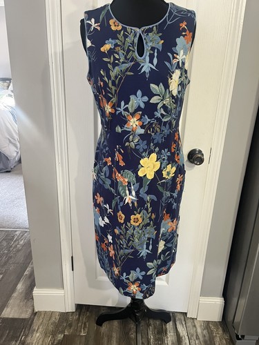 Lands End Thick Baumwolle Cotton Sleeveless Navy Floral Dress 8