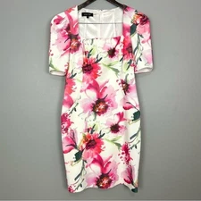 RICKIE FREEMAN TERI JON Scuba Puff-Sleeve Sheath Dress Women’s Size 8 Floral