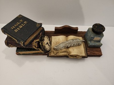 Vintage Desk Decor Books Quill Ink Pocket Watch Resin Shelf Sitter Study Office
