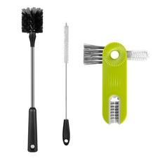 3-Pack 15" Stainless Steel Long Handle Bottle Brush Set w/ Straw Lid Cleaner
