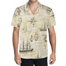Vintage Map Sailboat Nautical Hawaiian Shirt Mens