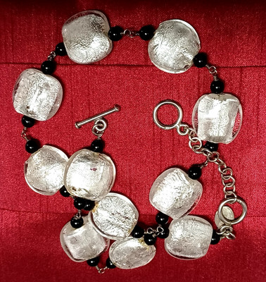 Handpicked White Glass Beaded Necklace 17'' Translucent Sterling 925 Toggle Clasp