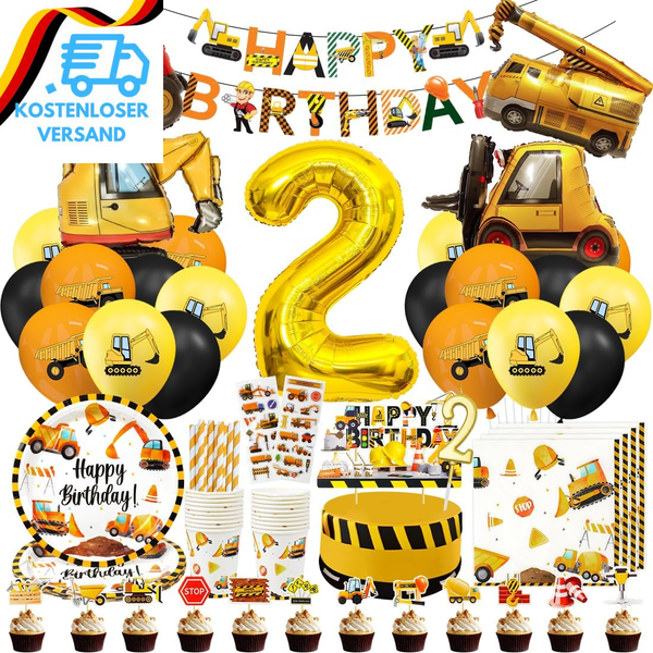 Bagger Geburtstagsdeko 2 Jahre, Baustellen Deko Kindergeburtstag 2, Baustelle Pa-image