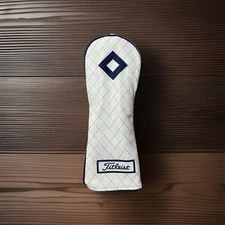 Leather Fairway Wood 3 / 5 Wood Headcover White / Dark Blue Golf Premium