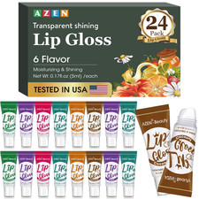 24 Pack Clear Lip Gloss Set with 6 Flavors   Hydrating Lip Oil with Vitamin E