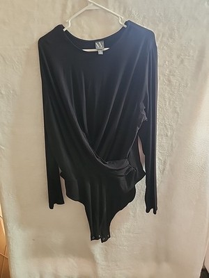 Worthington Womens 1x Long Sleeve Black Bodysuit Soft Comfy Dressy