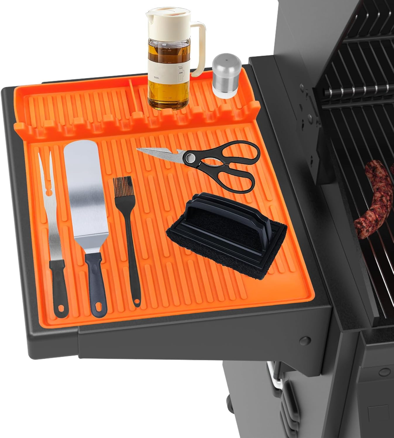 Papel pintado silicona parrilla barbacoa accesorio cocina con bandeja goteo soporte espátula