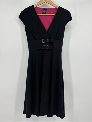 Abito vintage Maurices nero donna XS impero vita dettaglio fibbia LBD Y2K anni 2000 - Foto 2 di 11