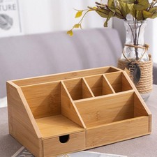 Desktop Organizer Remote Control Holder Storage Box Wood Multipurpose Large