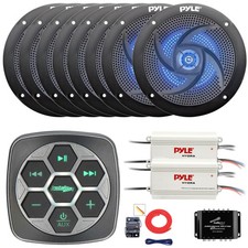 Metra 3-Zone Marine Controller, 8x 5.25" Blue LED Speaker, 2x Amp, Splitter, Kit