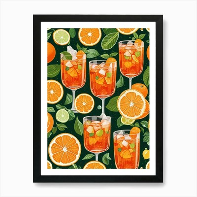 Aperol Spritz Muster Cocktail Oran gerahmtes Wandbild Poster Leinwanddruck Bild