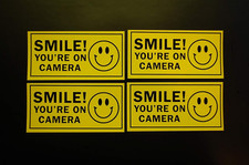 Smile You're On Camera Security Stickers Vinyl Decals 4 Pack Indoor Outdoor Wa