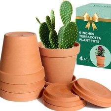 15,2 cm Tontopf für Pflanze mit Untersetzer – 4 Stück großer Terrakotta-Blume...