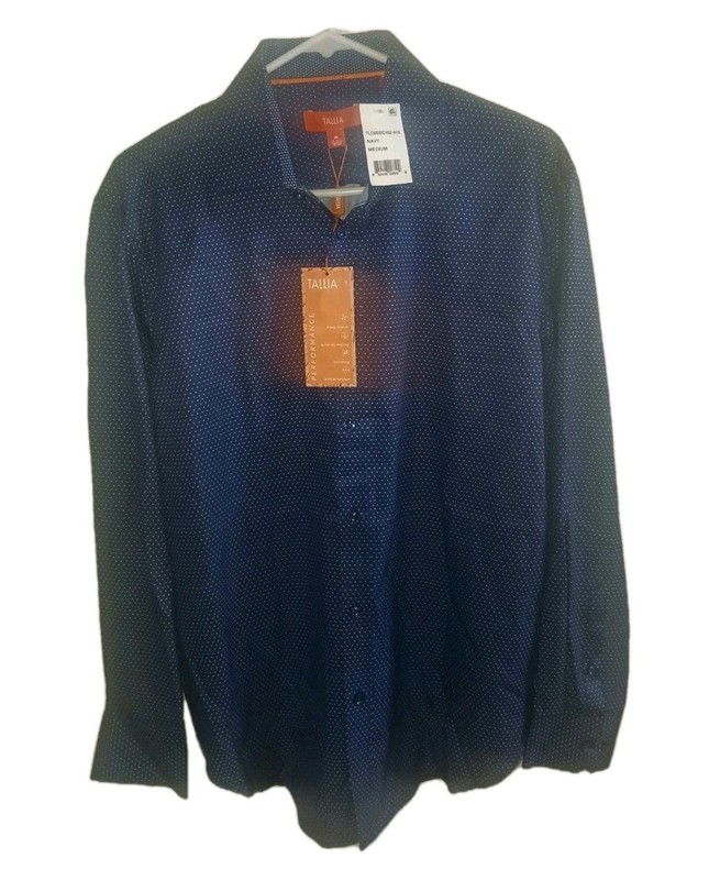 Tallia Mens Medium Blue Dots Button Up Shirt 33-34 15 1/2 Long Sleeve 