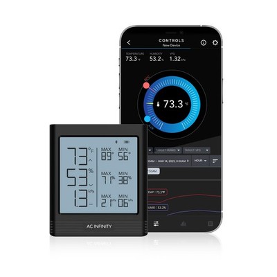 AC Infinity Temperature Humidity VPD Smart Hygrometer B2 with LCD Black 