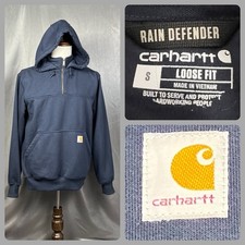 Carhartt Rain Defender Loose Fit Quarter-Zip Hoodie Men's S Heavyweight Navy