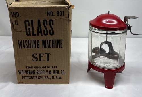 Vintage Red Child's Wolverine Tin/Glass Mini Washing Machine / not complete