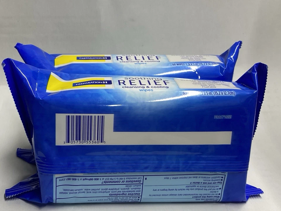 Toallitas limpiadoras y refrescantes Preparation H calmantes - 60 cada una (paquete 2) Foto 3 de 3