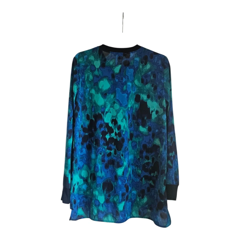 Blusa Joan Vass New York Mujer M Azul Verde Abstracto L/S Abotonada Foto 2 de 4