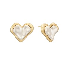 Love Heart Earrings for Women, Gold Irregular Texture Heart-Shaped Stud Dangl...