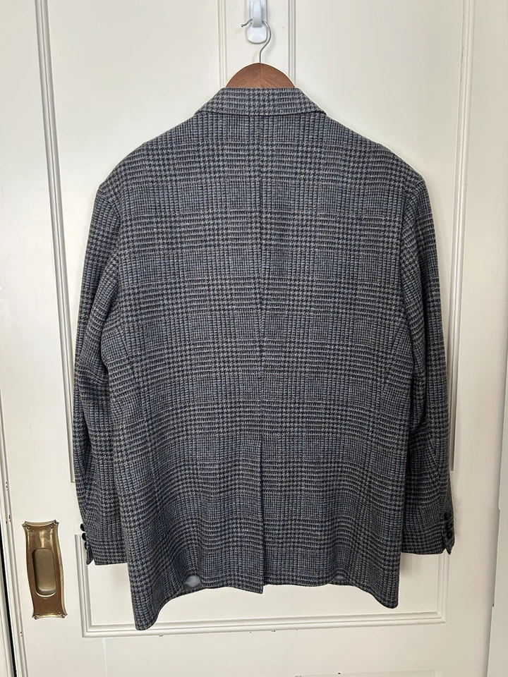 Blazer masculino vintage xadrez de lã tamanho 46R cinza preto clássico - Imagem 2 de 4