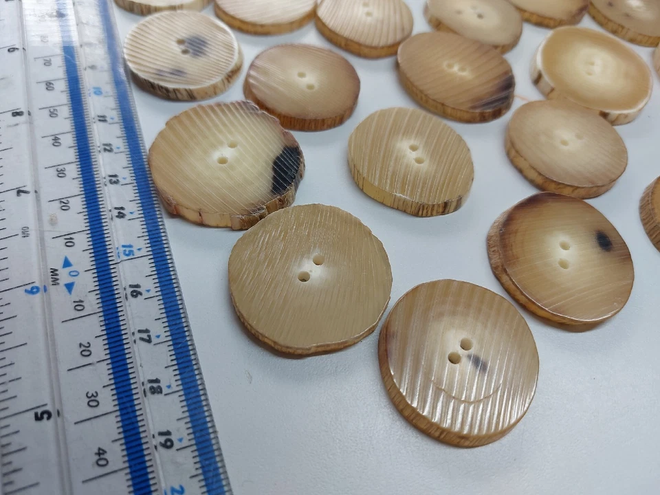 Genuine Buffalo Horn Flat Buttons 30mm to 35mm  2 Holes - Light Brown pack of 6 - Image 4 of 4