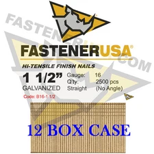 1 1/2" 16 Gauge Straight Finish Nails 1.5 inch 16 ga (2,500 ct) (case qty of 12)