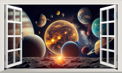 Himmel Planeten Nachthimmel Sonne Magie Fenster selbstklebend Sticker Aufkleber Druck Poster