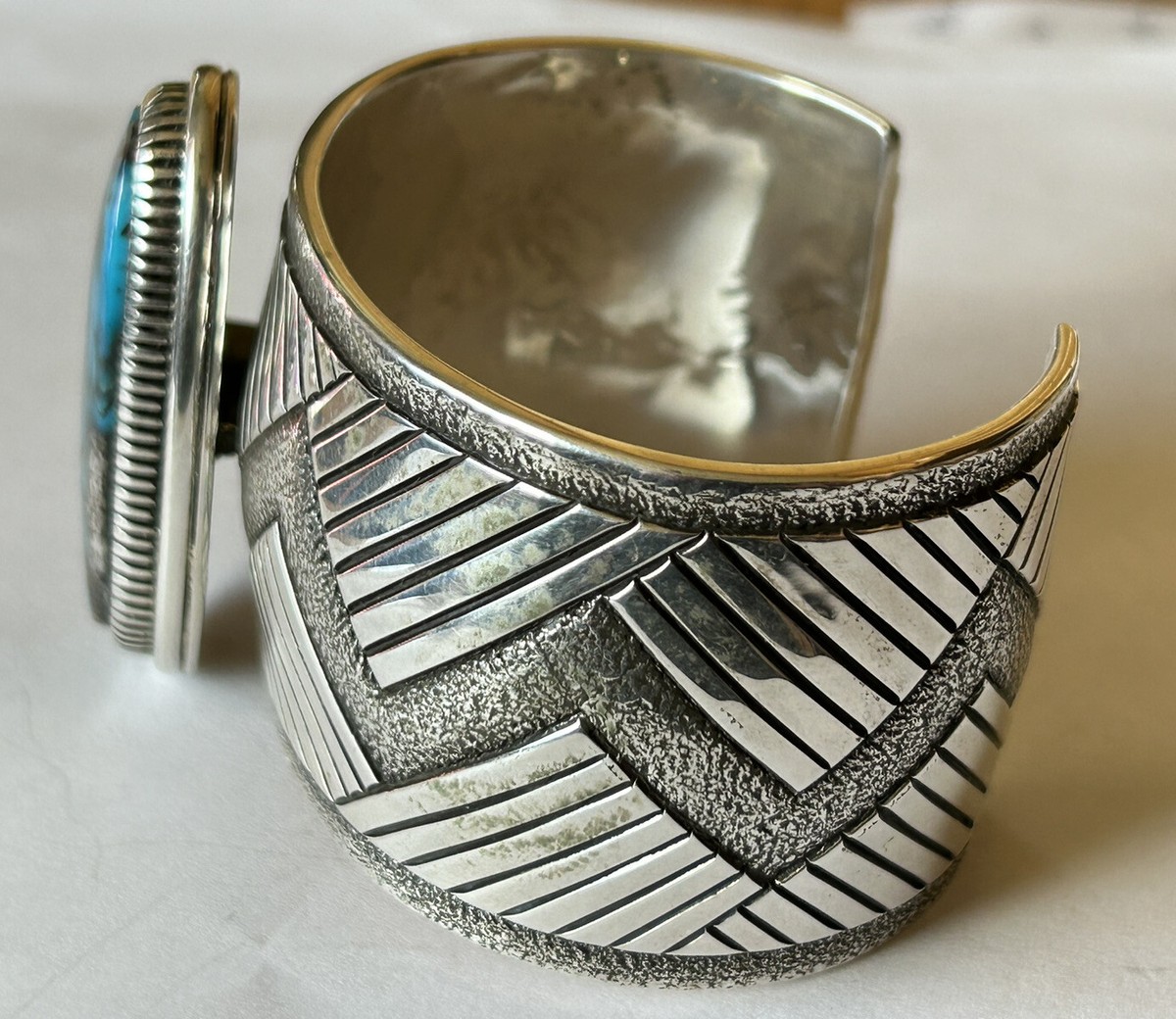 Signed Navajo Jennifer Curtis Sterling Silver Bisbee Turquoise